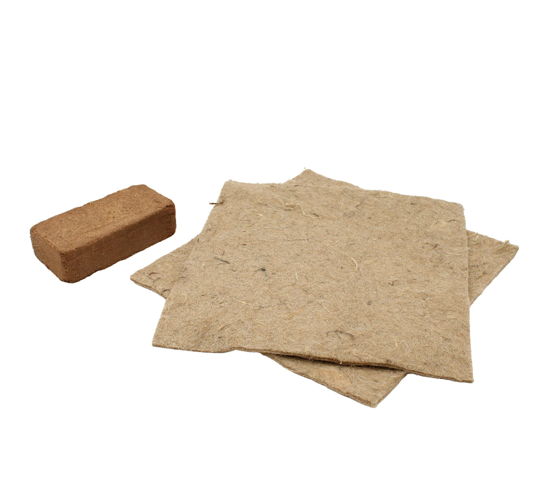 Coir bedding for wormery on white background