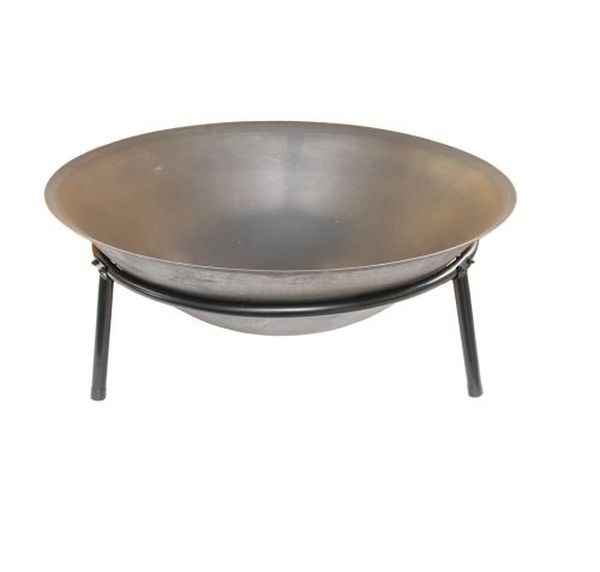 Metal fire pit with stand on a white background