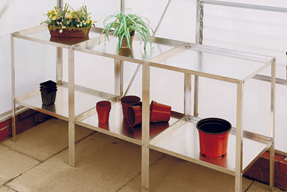 Greenhouse staging with plants