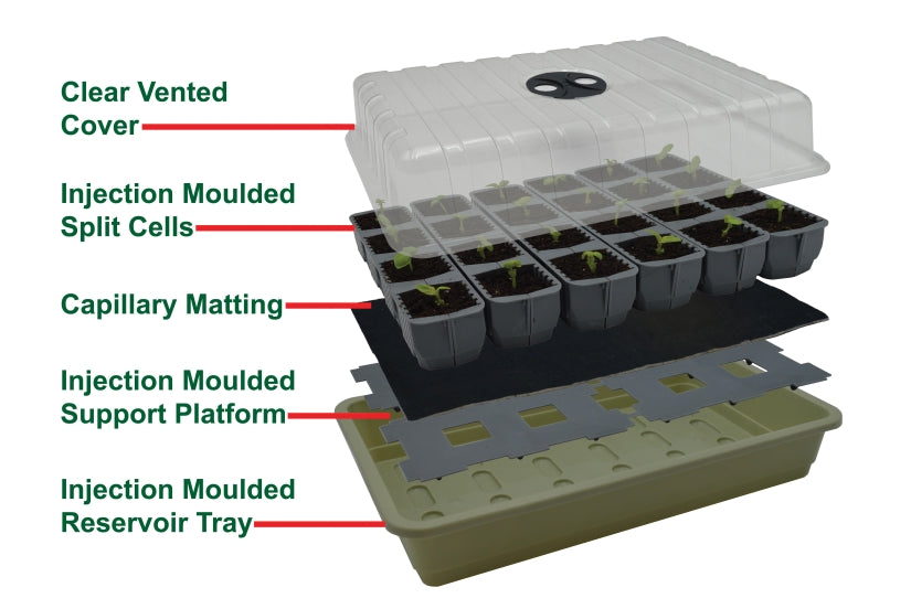 Propagation tray with pots in and reservoir tray