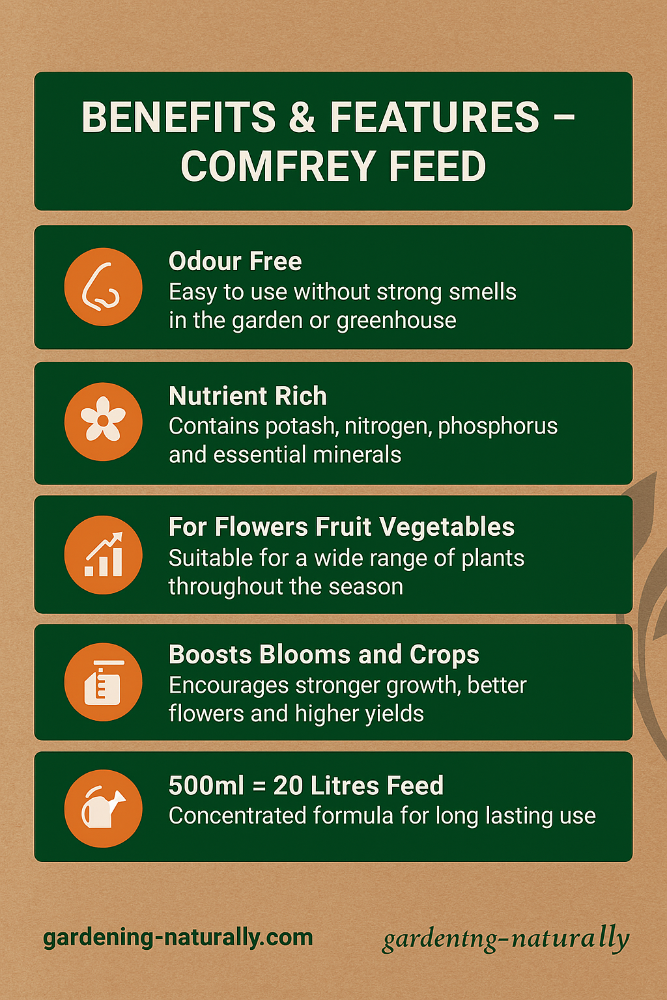 infographics for benefit list on comfrey plant food