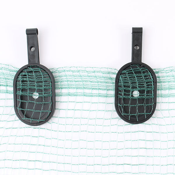 crop cover clips attached to netting