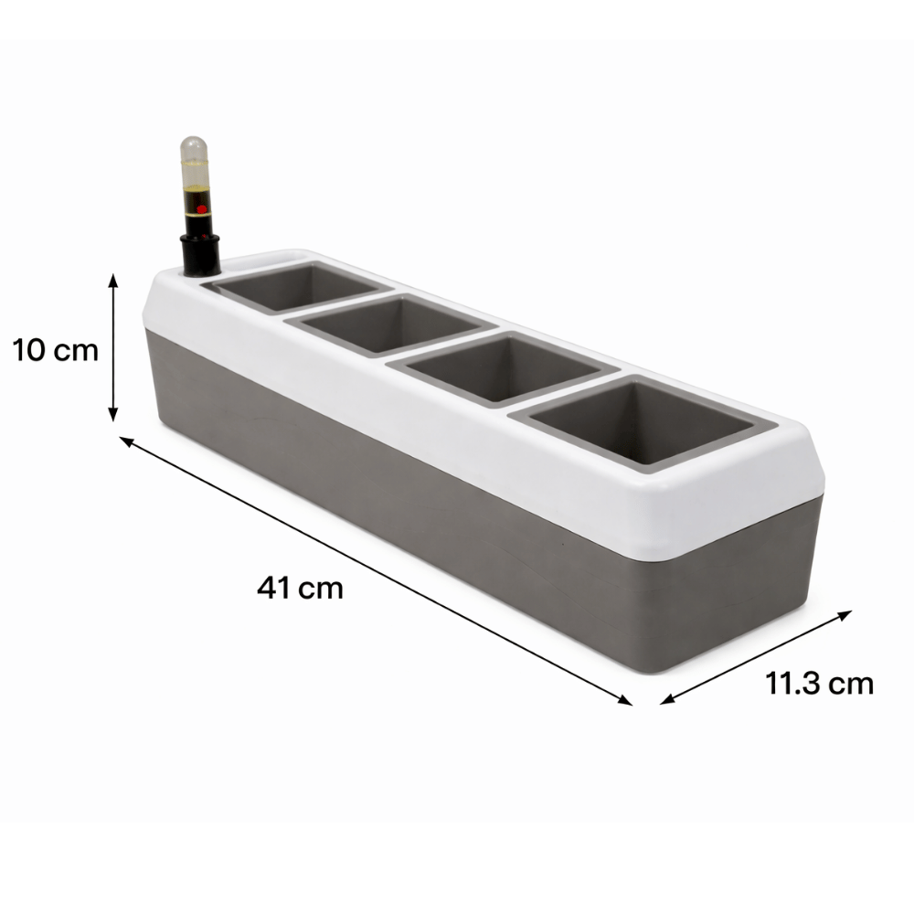 windowsil planter with reservoir showing dimensions