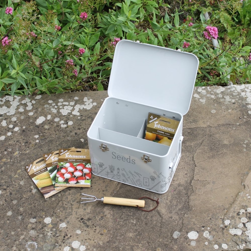 grey seed tin storage