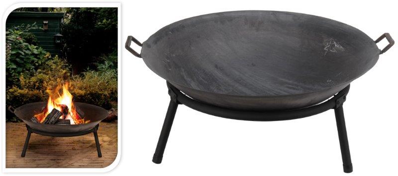 black fire bowl and fire pit bowl with fire in