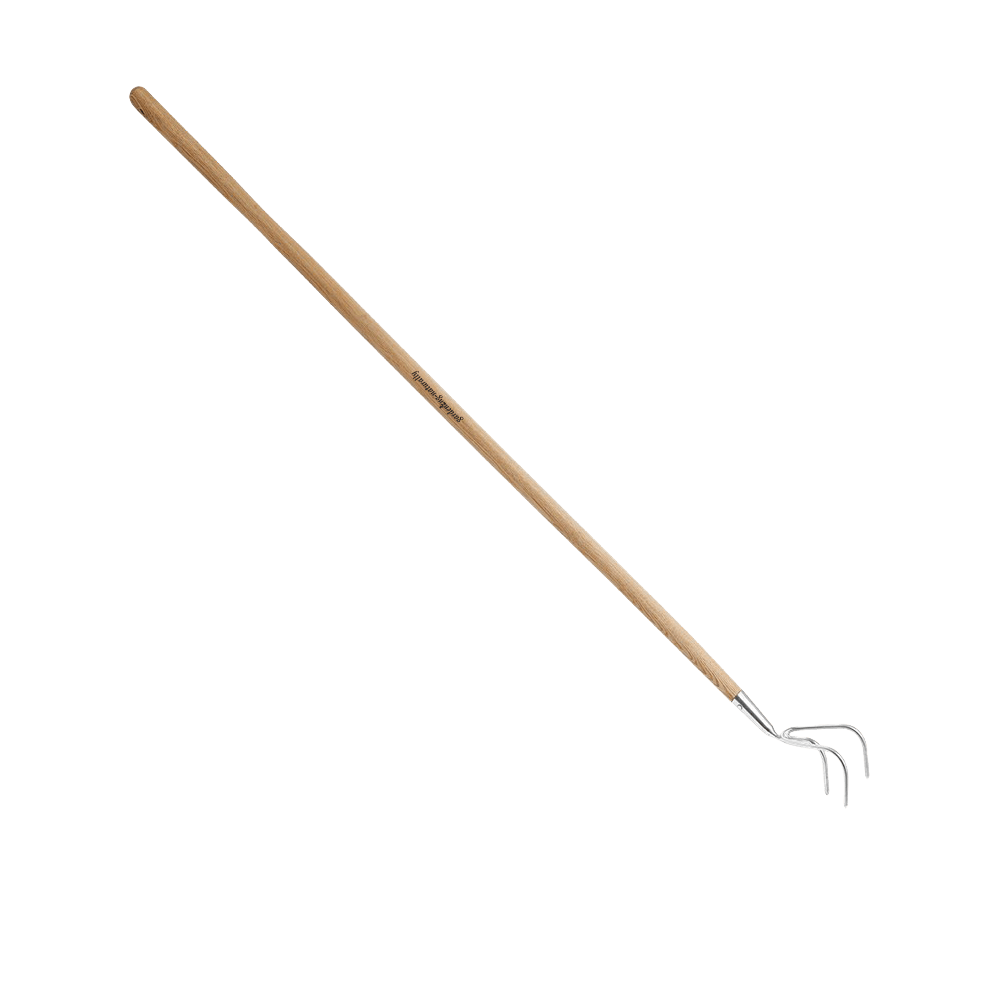 Long handled cultivator tool for garden with wooden handle