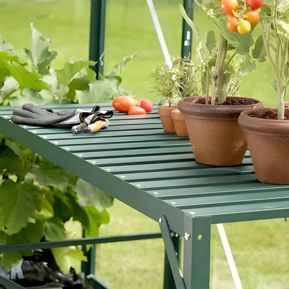close up of powder coated green staging