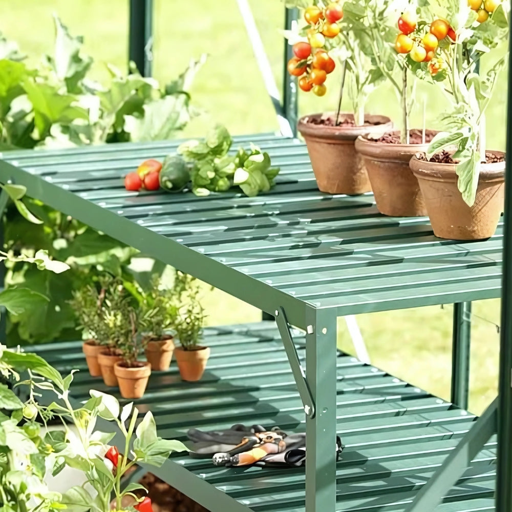 sturdy green staging two tier