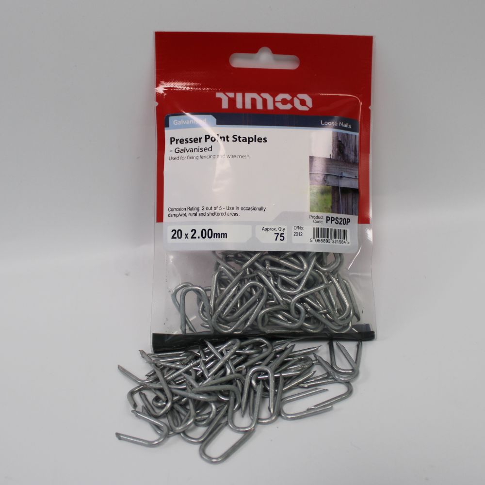 Pack of presser point staples with Timco branding on a white background
