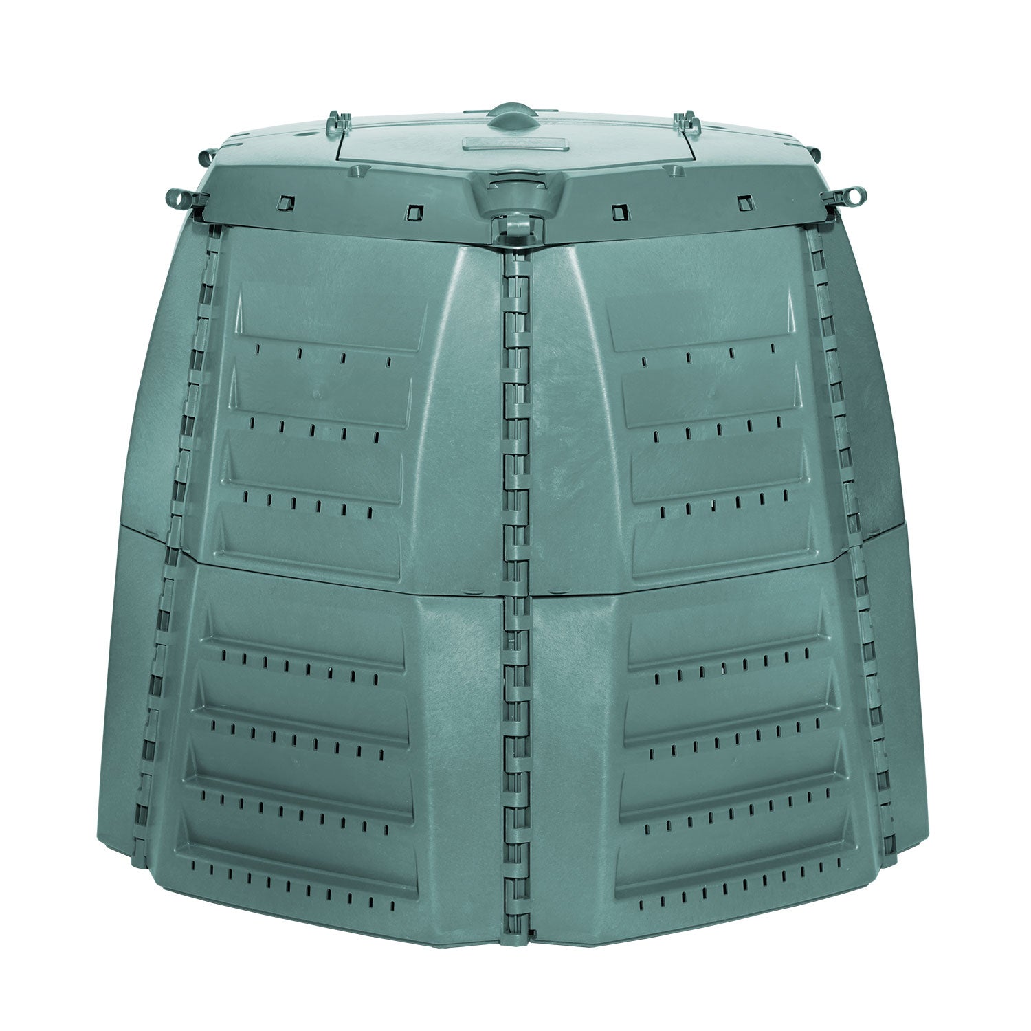 Large green composter with lid closed