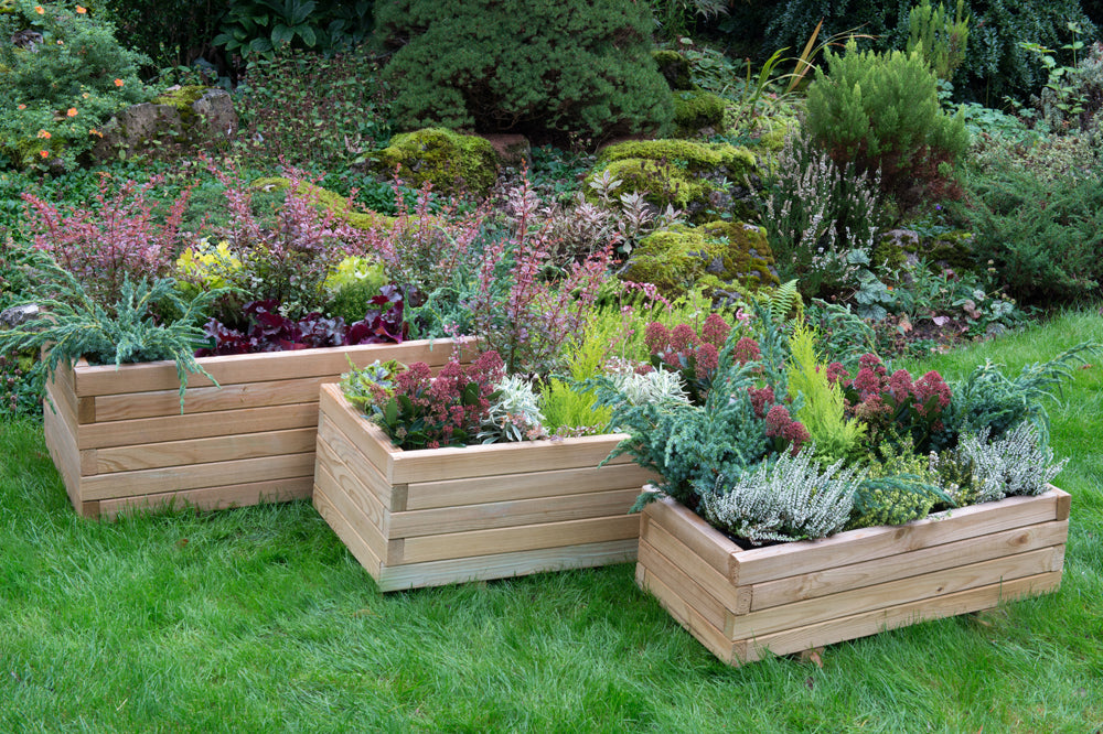wooden planter on the lawn