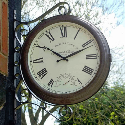 Double Sided Greenwich Station Clock And Thermometer
