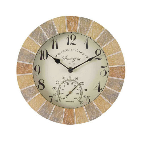 Sandstone Wall Clock and Thermometer