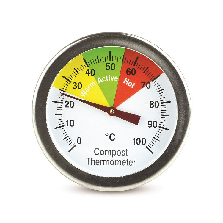 Compost dial thermometer close up