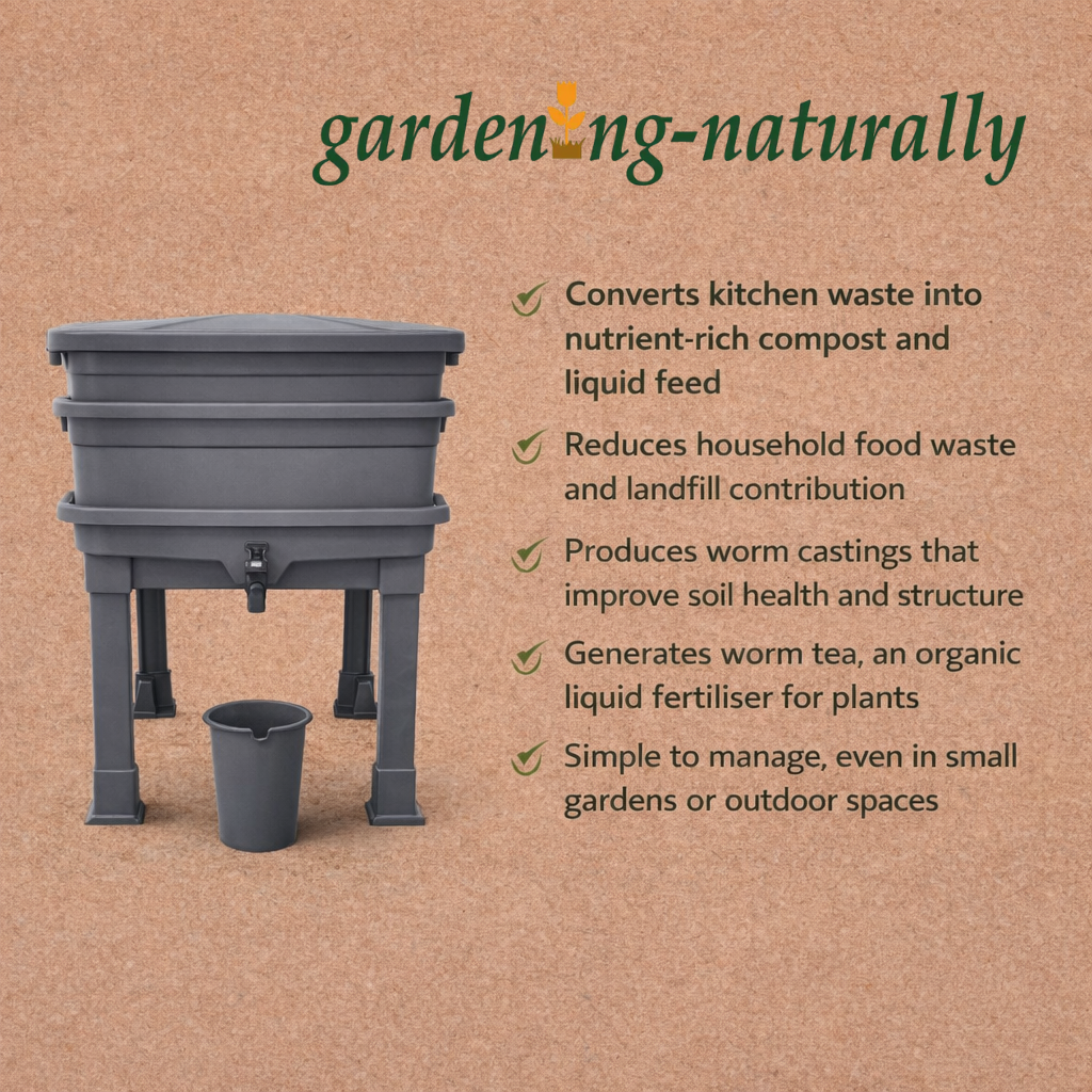 Gardening Naturally wormery with features listed 