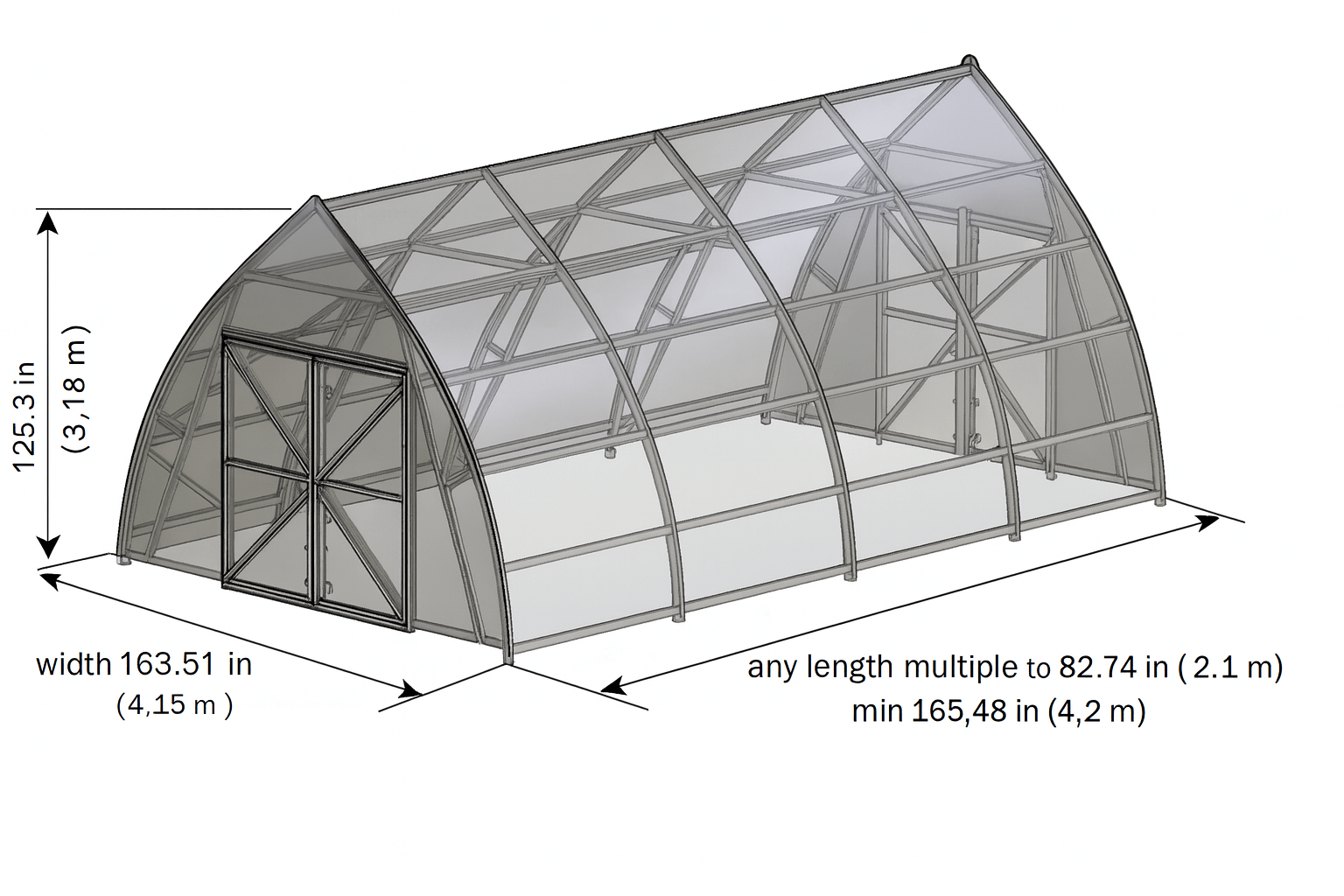 Dimensions of a large greenhouse 