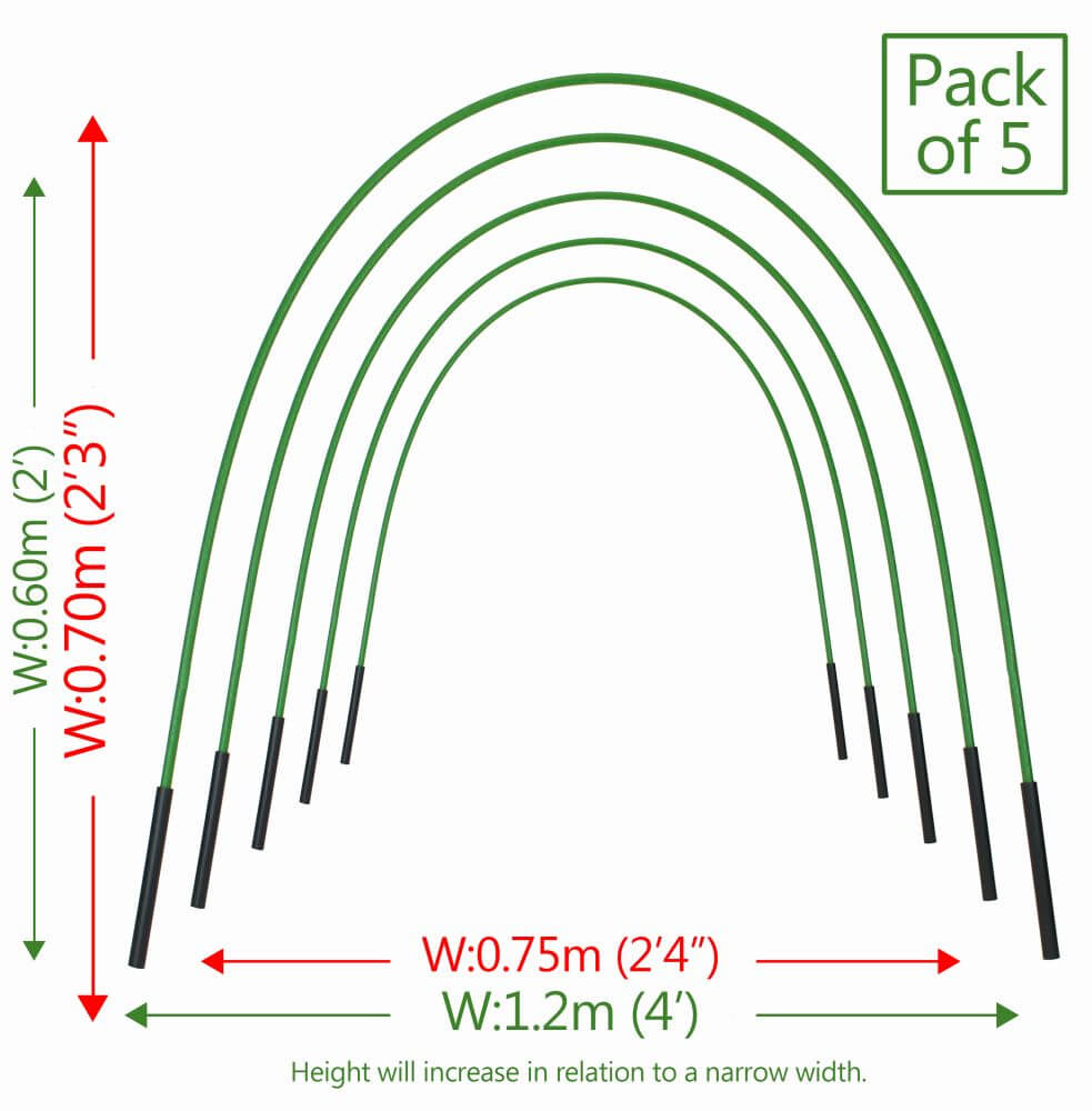 Green hoops with dimensions and a pack of 5 label on a white background