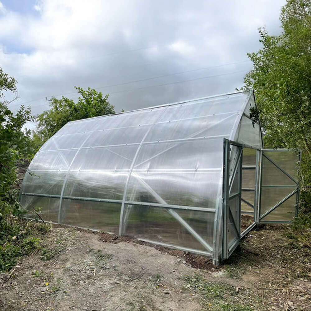High roof greenhouse with doors open