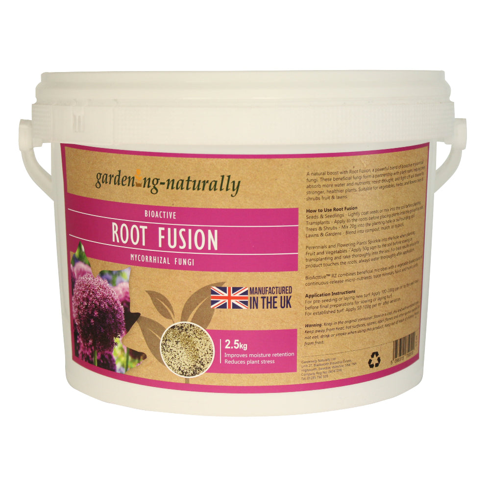 Gardening Naturally Root Fusion product container with label on a white background