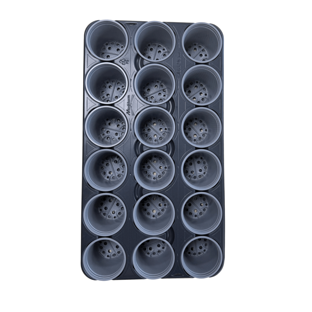 Pot carrying tray looking down complete with seedling pots