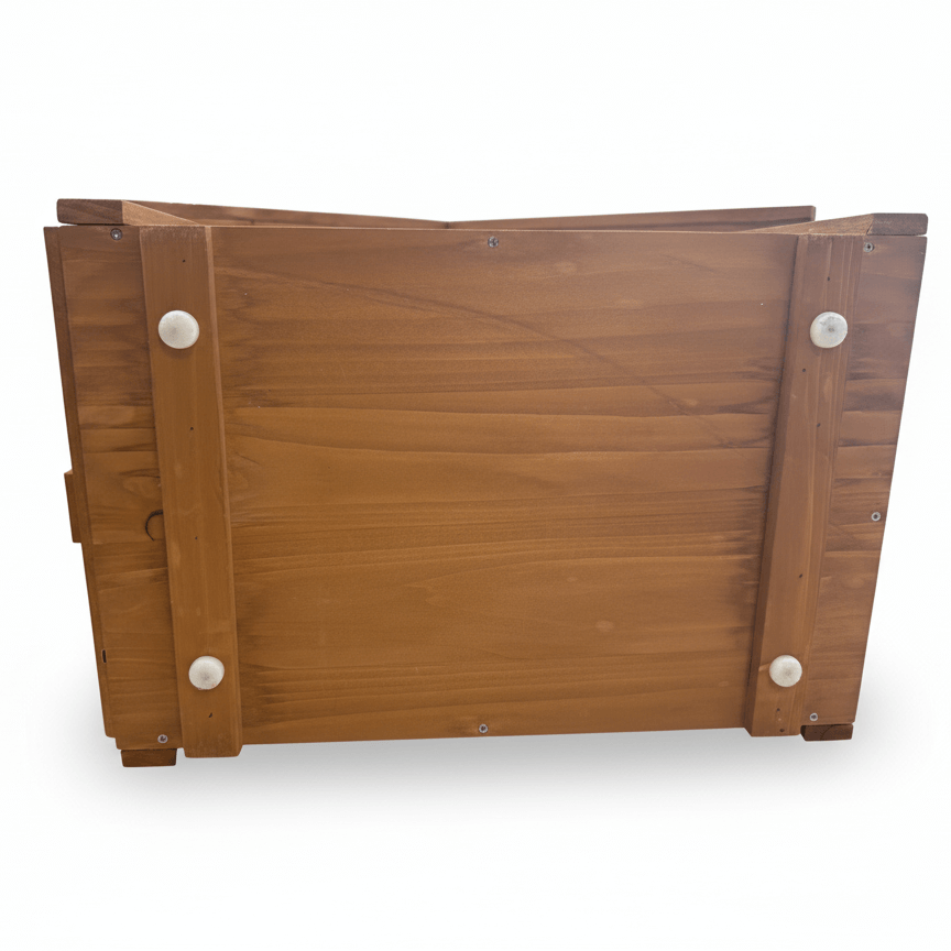 bottom of the hedgehog house showing feet