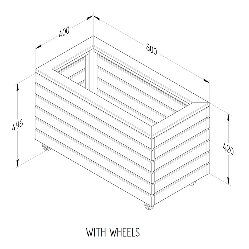 dimensions of a wooden planter with wheels