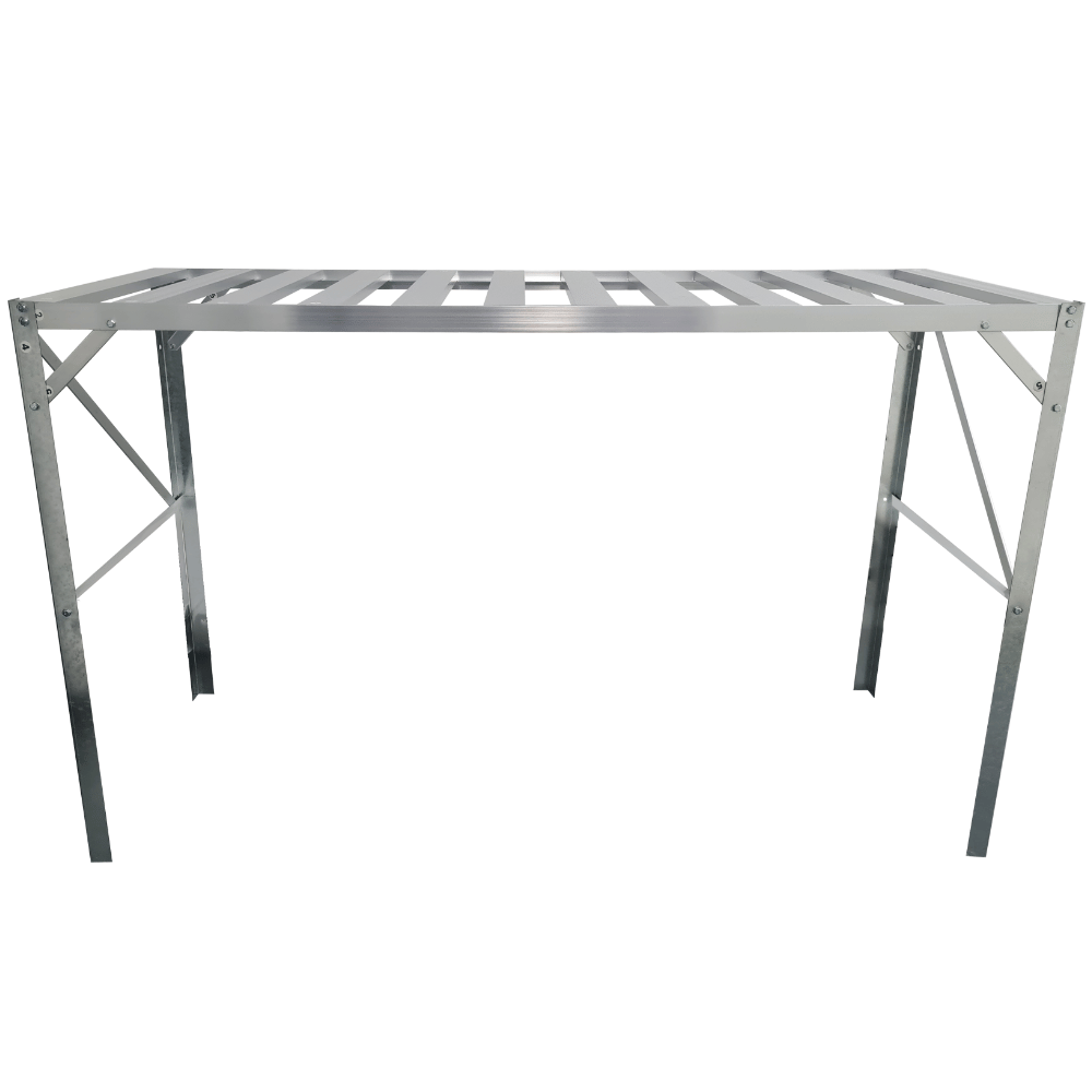 Silver greenhouse staging on a white background