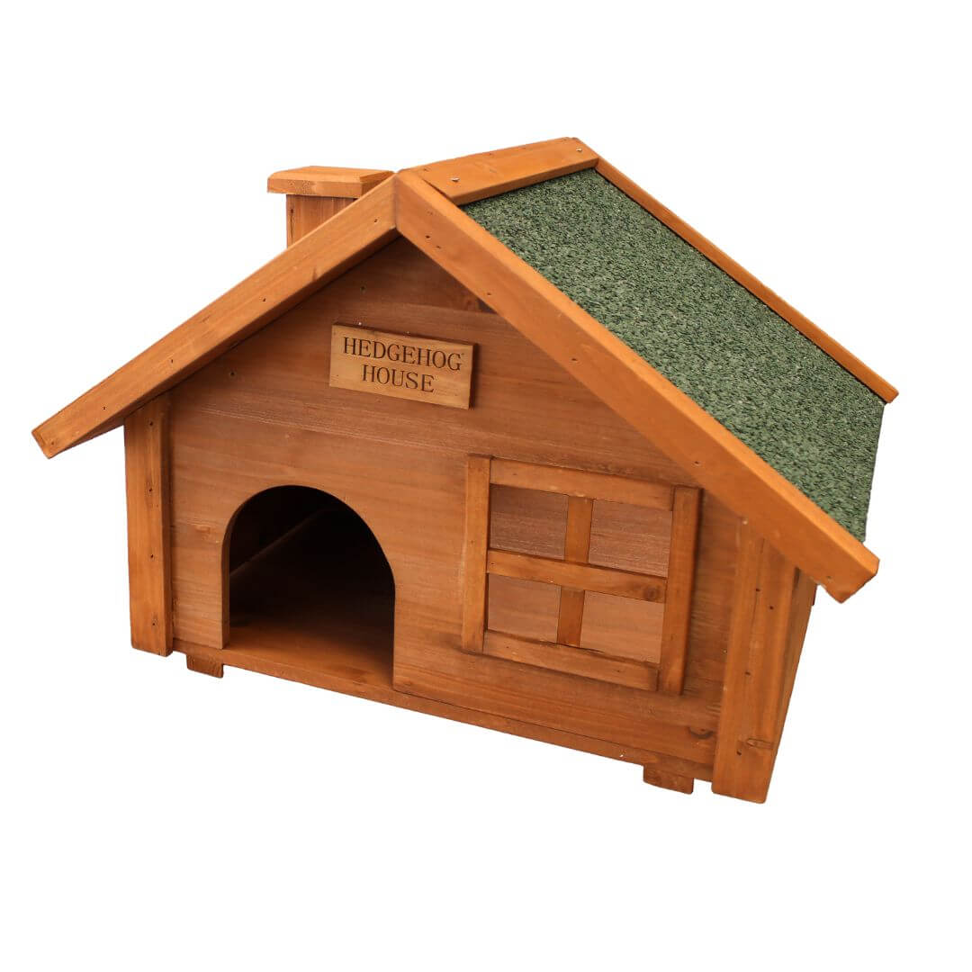 wooden hedgehog house with a door 