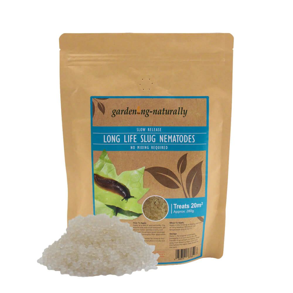 Package of garden-naturally long life slug nematodes on a white background