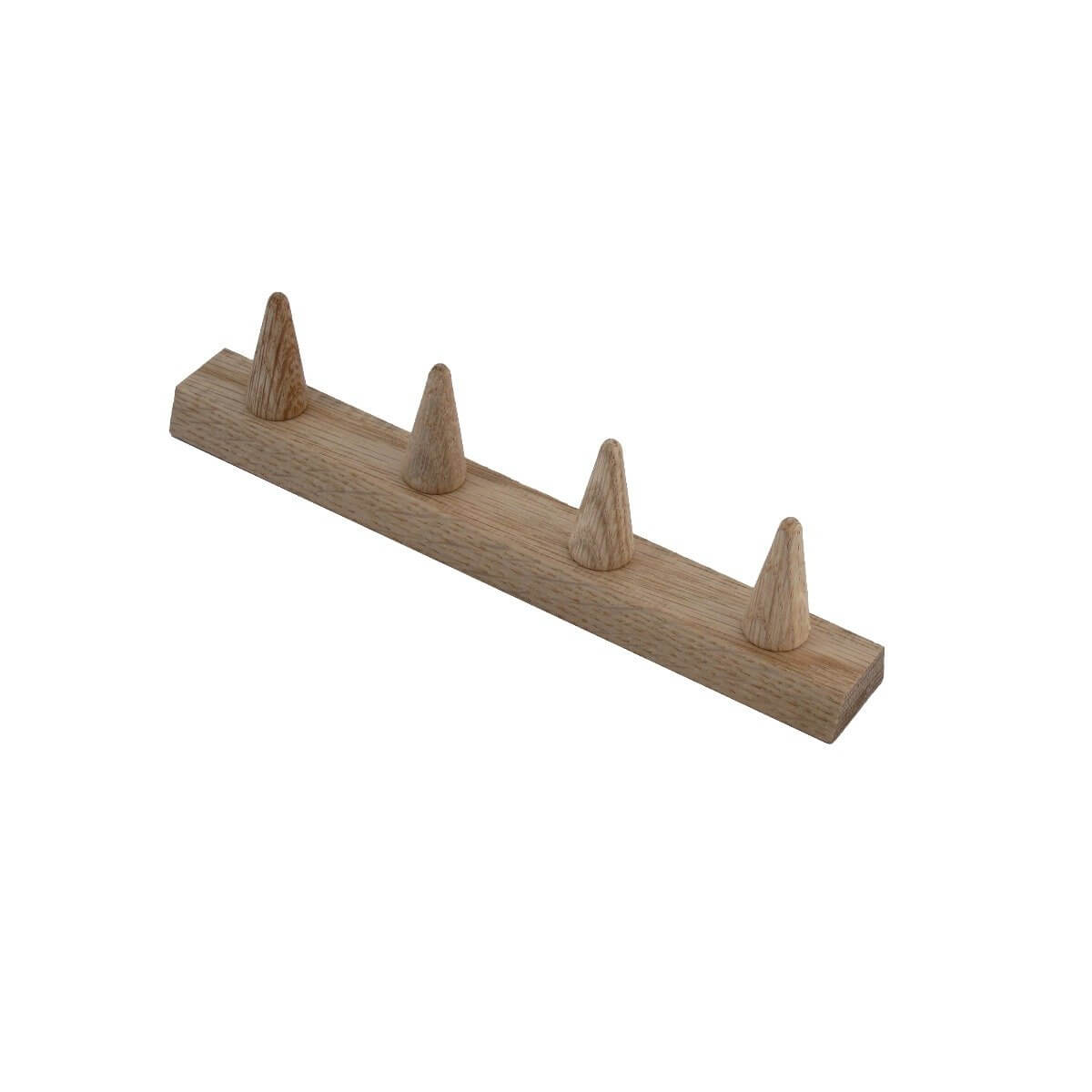 Wooden pegboard with four wooden pegs on a white background