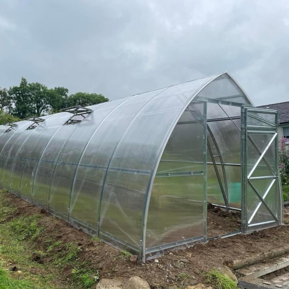Polycarbonate greenhouse on a cloudy day