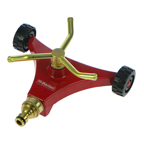 Sprinkler on wheels with piece for fixing hose pipe