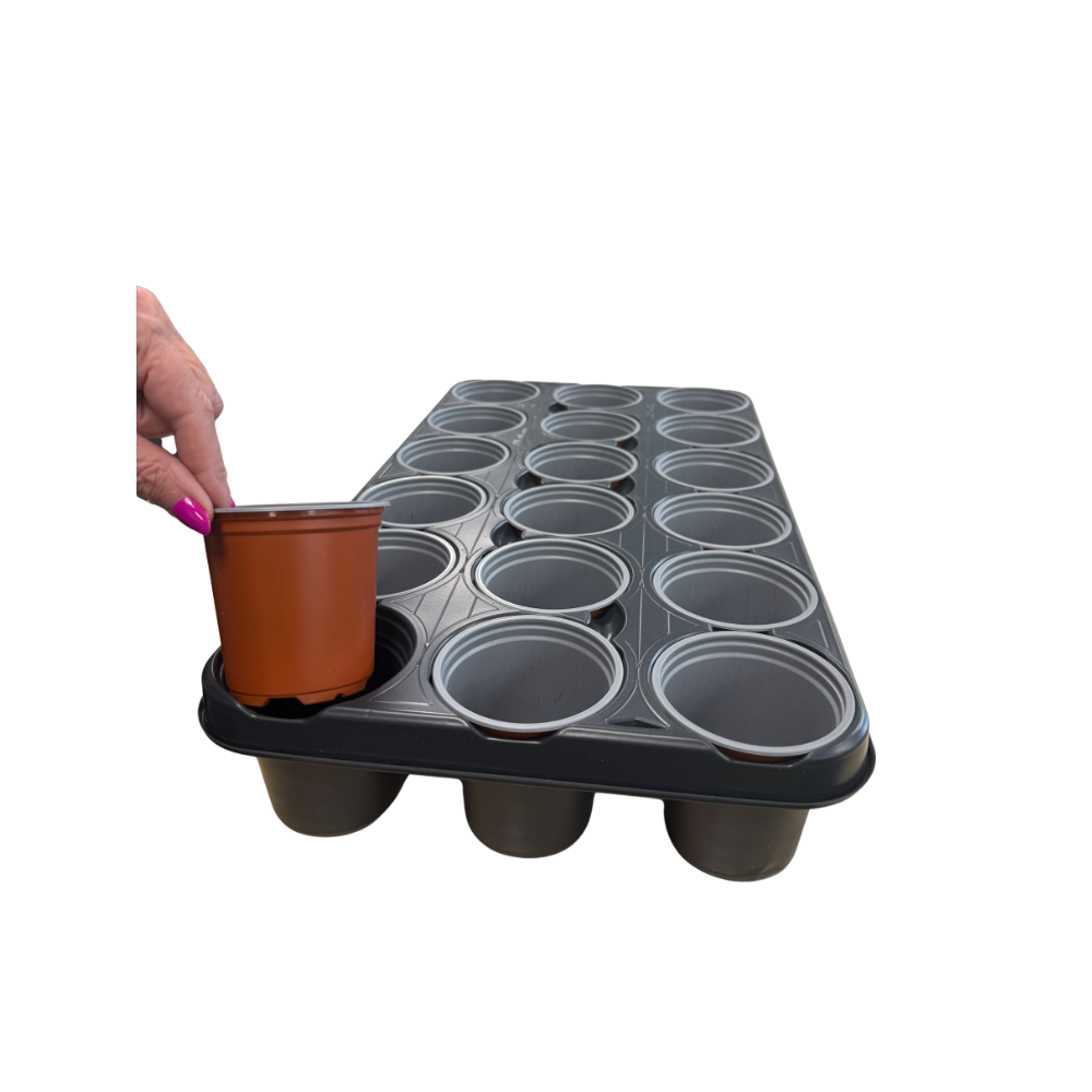 Greenhouse shuttle tray complete with pots