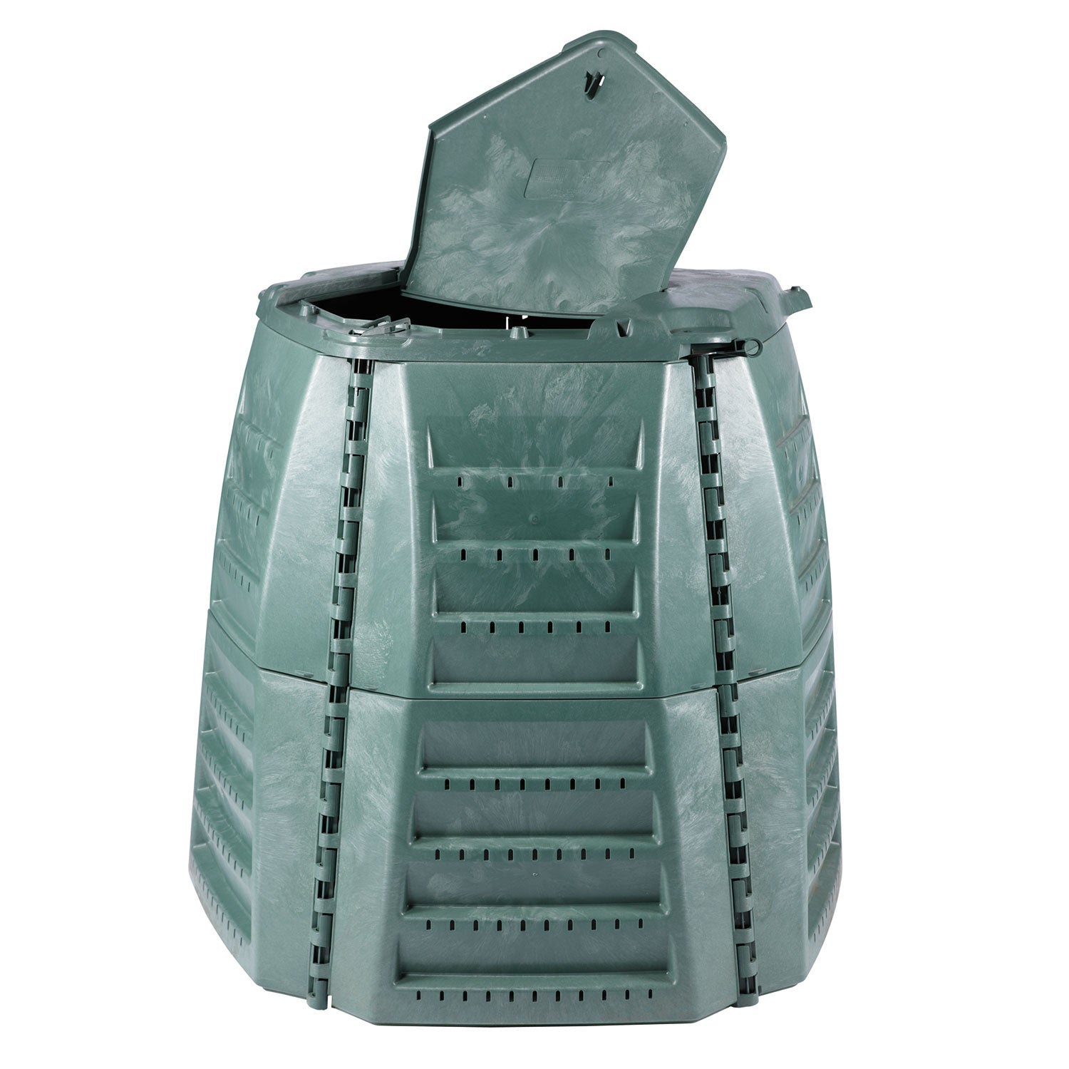 Large thermo star composter with the lid open