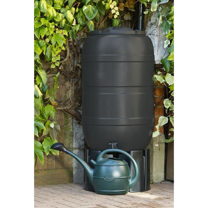 Standard Black Barrel Water Butt 210 litre with stand and diverter