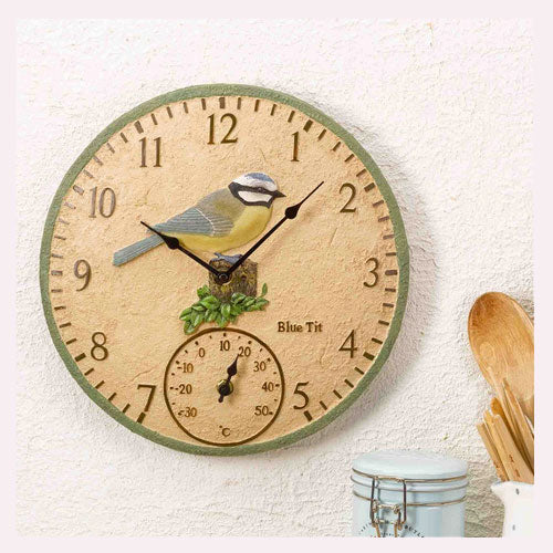 Blue Tit Outdoor Clock and Thermometer