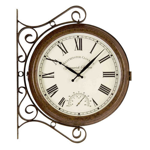 Double Sided Greenwich Station Clock And Thermometer