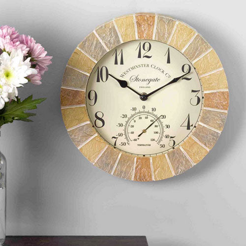 Sandstone Wall Clock and Thermometer