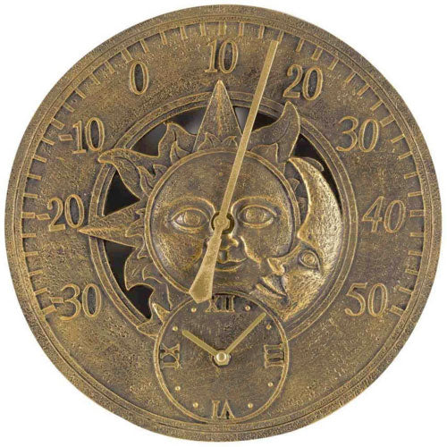 Sun and Moon Wall Thermometer with Clock